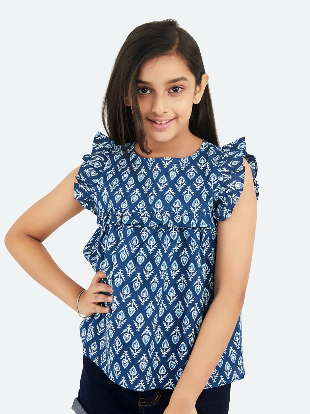 

Olele Blue Geometric Print Top