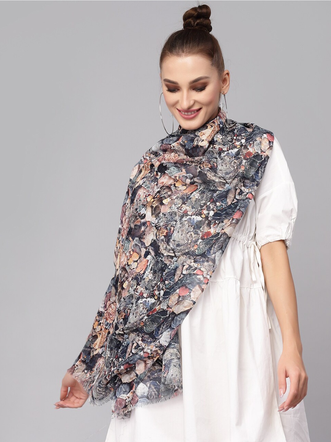 

J Style Women Printed Stole, Grey