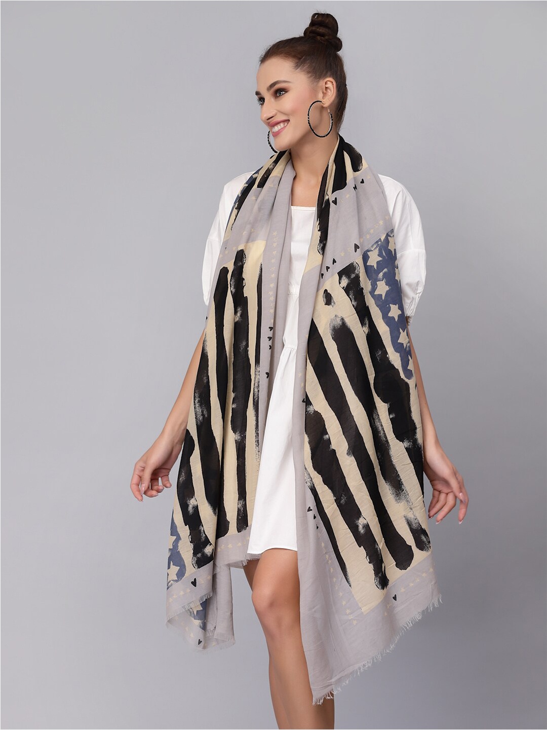 

J Style Women Abstract Printed Stole, Cream