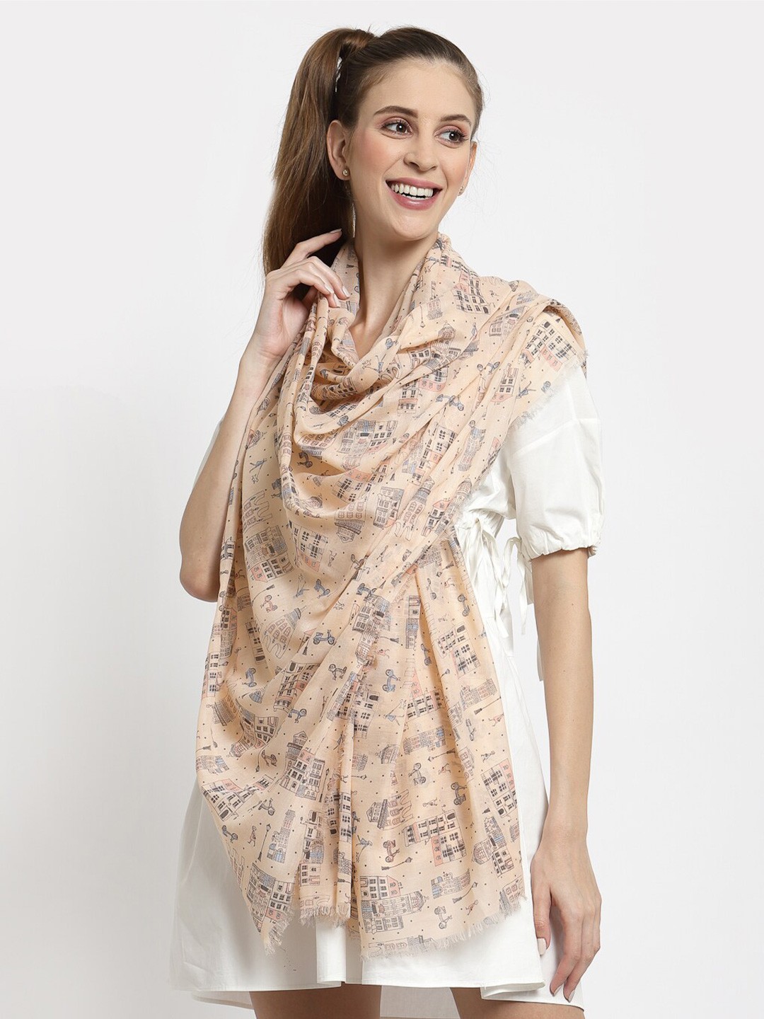 

J Style Women Graphic Printed Stole, Cream