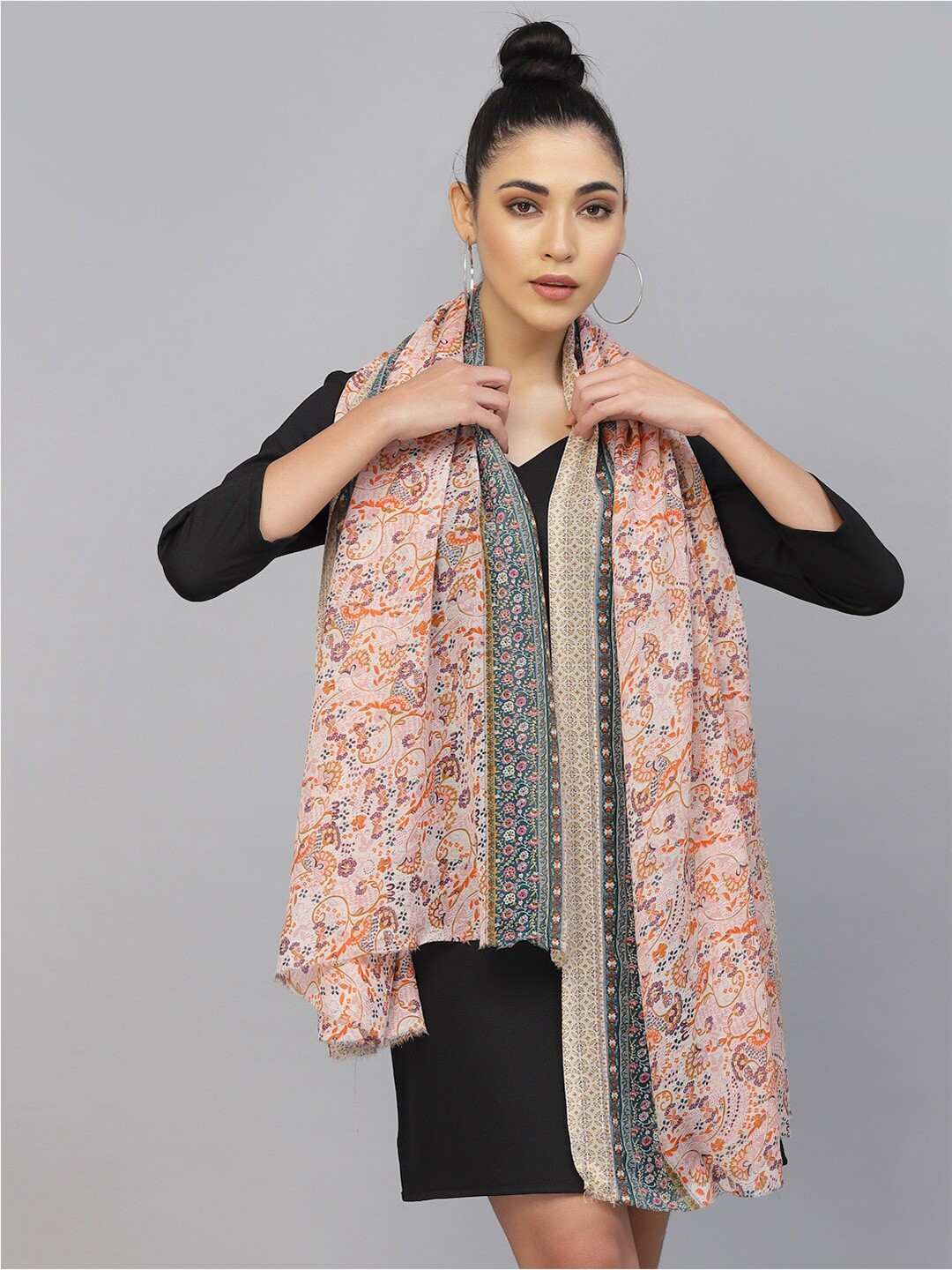 

J Style Women Printed Stole, Orange