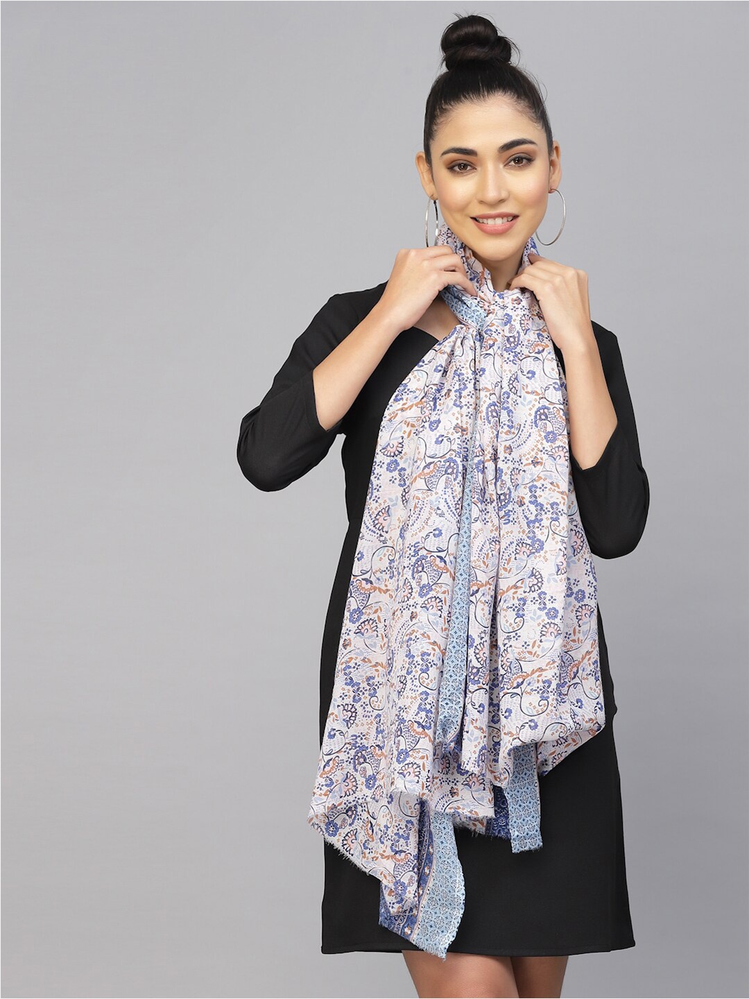 

J Style Women Floral Printed Stole, Blue