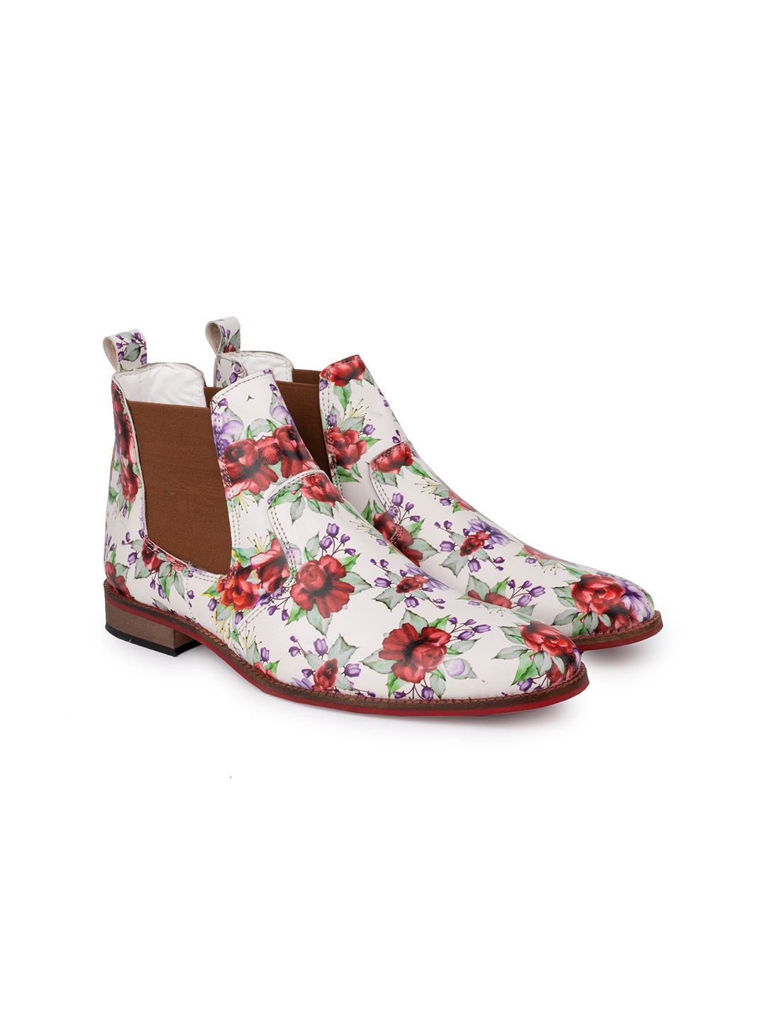 

KLEAT Men Floral Printed Chelsea Boots, White