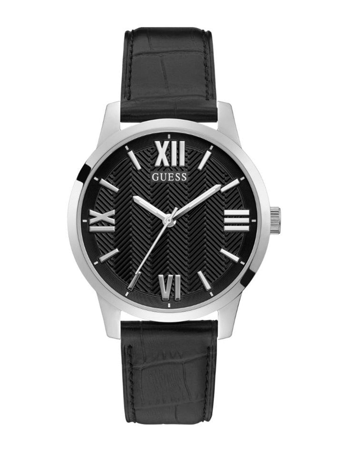 

GUESS Men Black Dial & Leather Textured Straps Analogue Watch GW0250G1