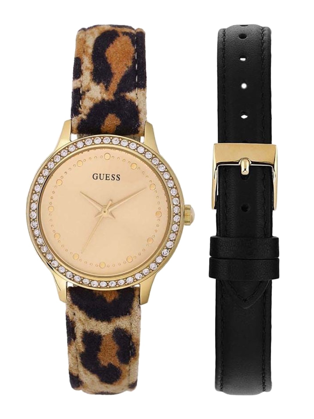 

GUESS Women Embellished Leather Straps Analogue Watch GW0371L1, Gold