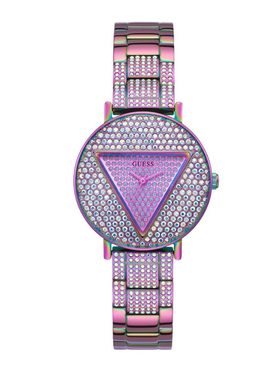 

GUESS Women Stainless Steel Embellished Bracelet Style Strap Analogue Watch GW0512L4, Purple