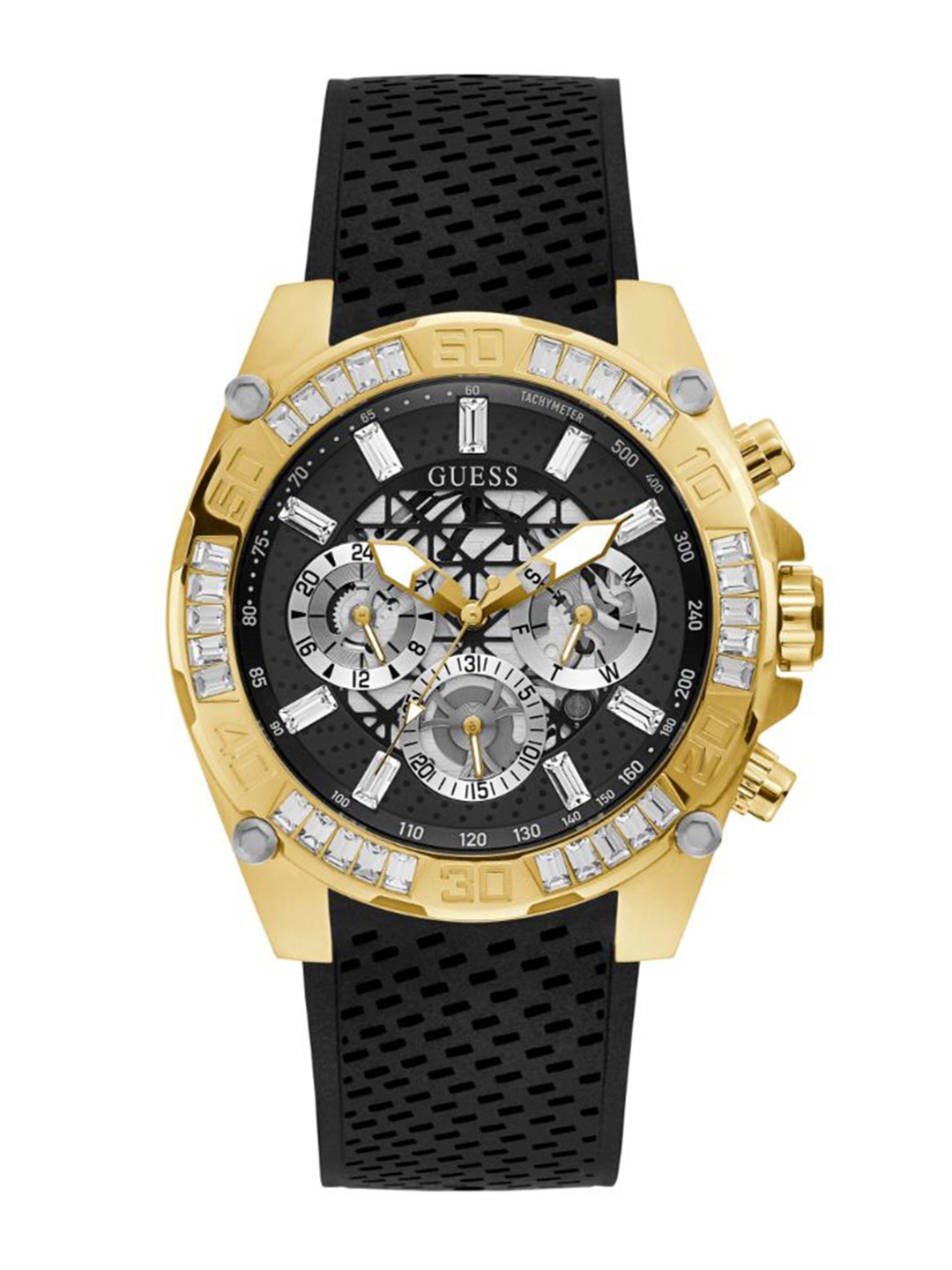 

GUESS Men Embellished & Textured Strap Analogue Watch GW0333G2, Black
