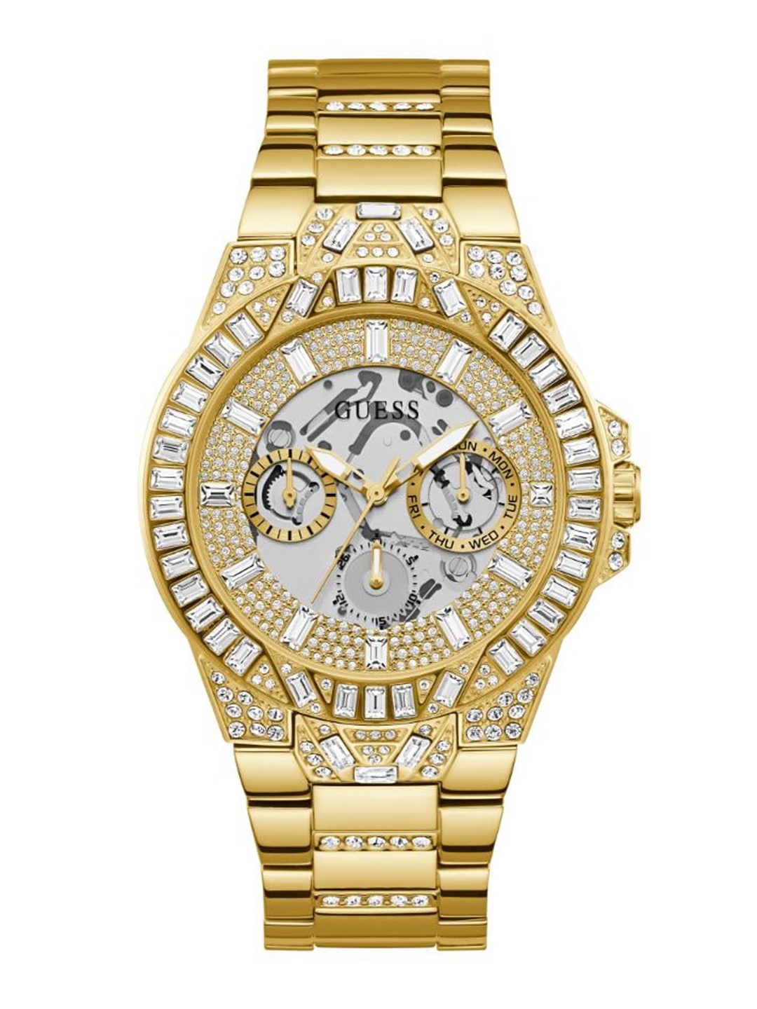 

GUESS Men Embellished Dial & Bracelet Style Straps Analogue Watch GW0516G2, Beige