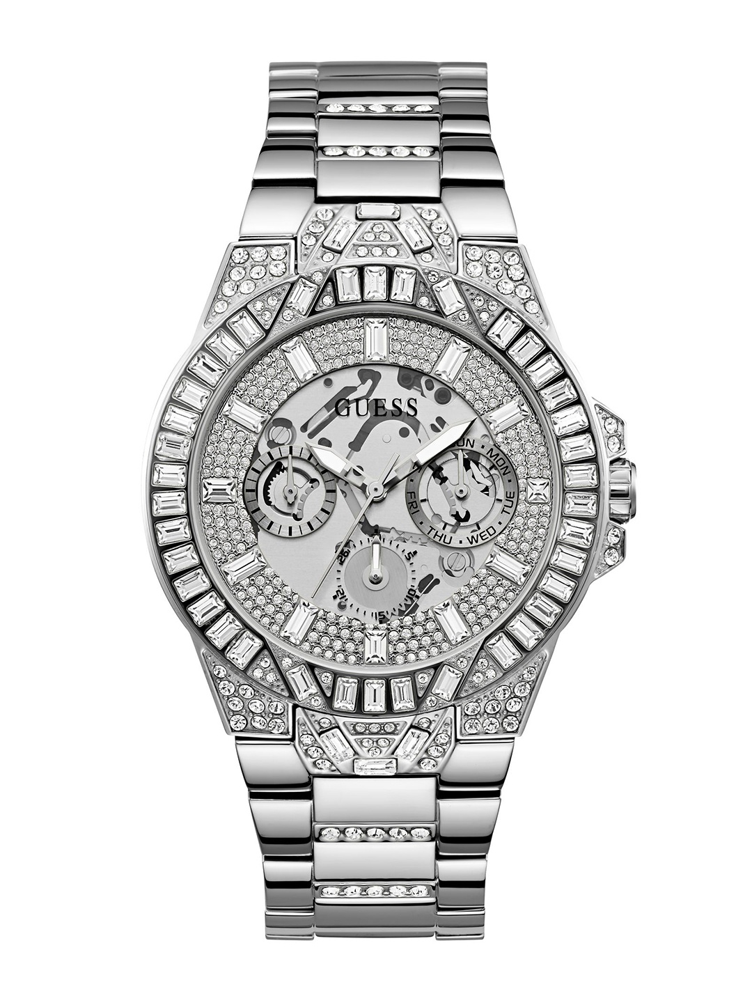 

GUESS Men Embellished Dial & Bracelet Style Straps Analogue Watch GW0516G1, Silver