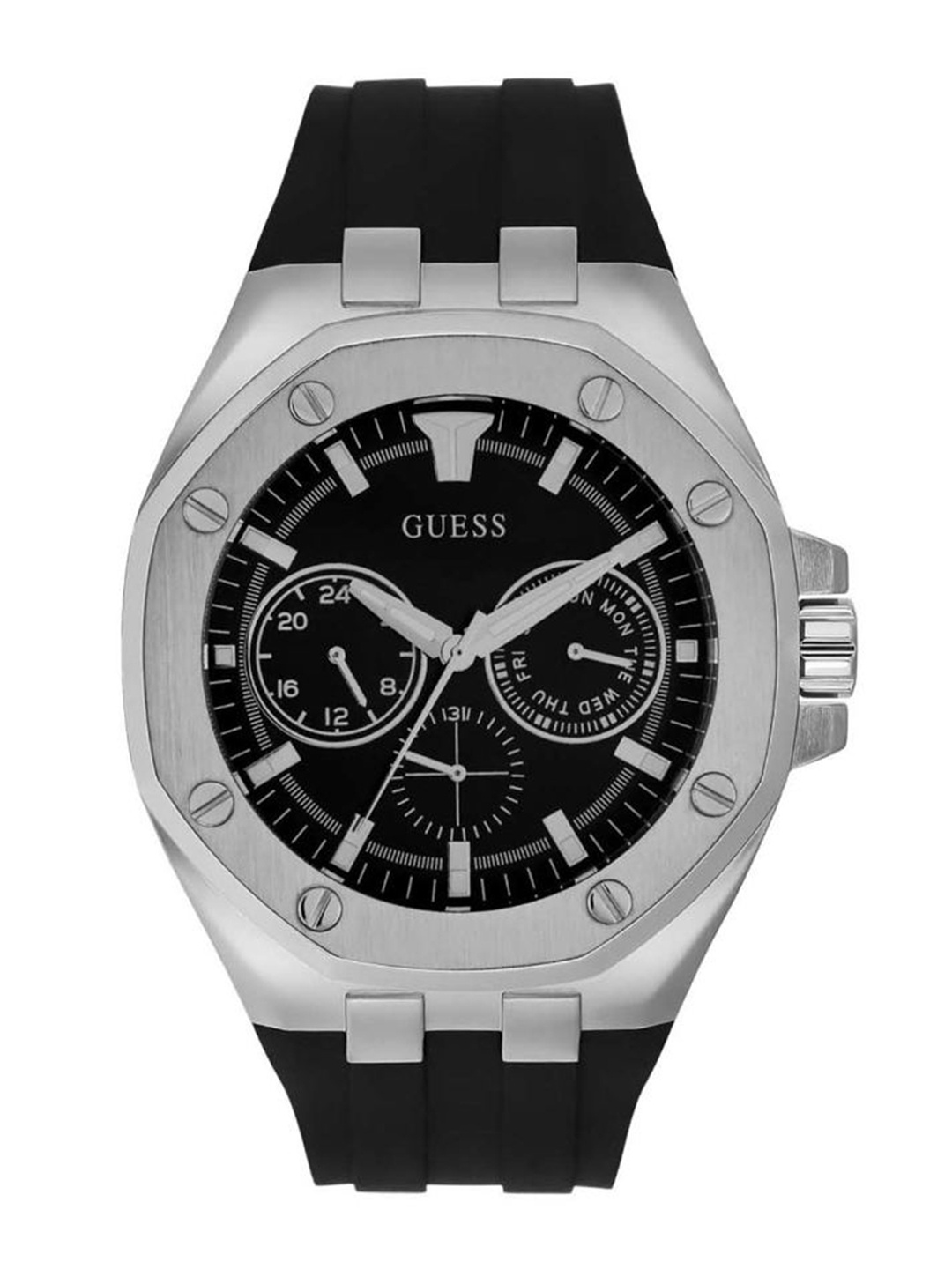 

GUESS Men Textured Dial Fold Over Strap Analogue Watch GW0446G1, Black