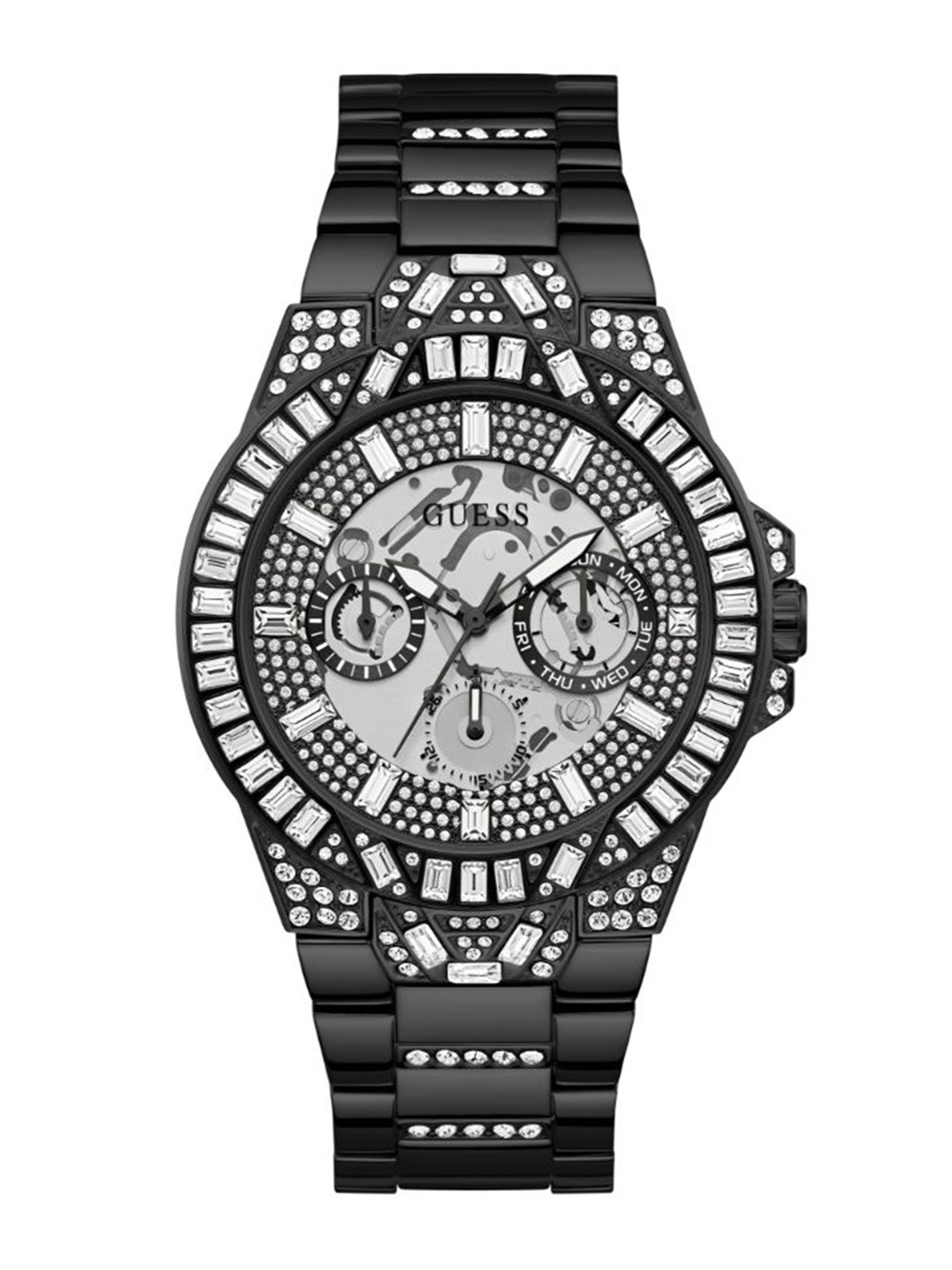 

GUESS Men Embellished Dial & Bracelet Style Straps Analogue Watch GW0516G3, Black