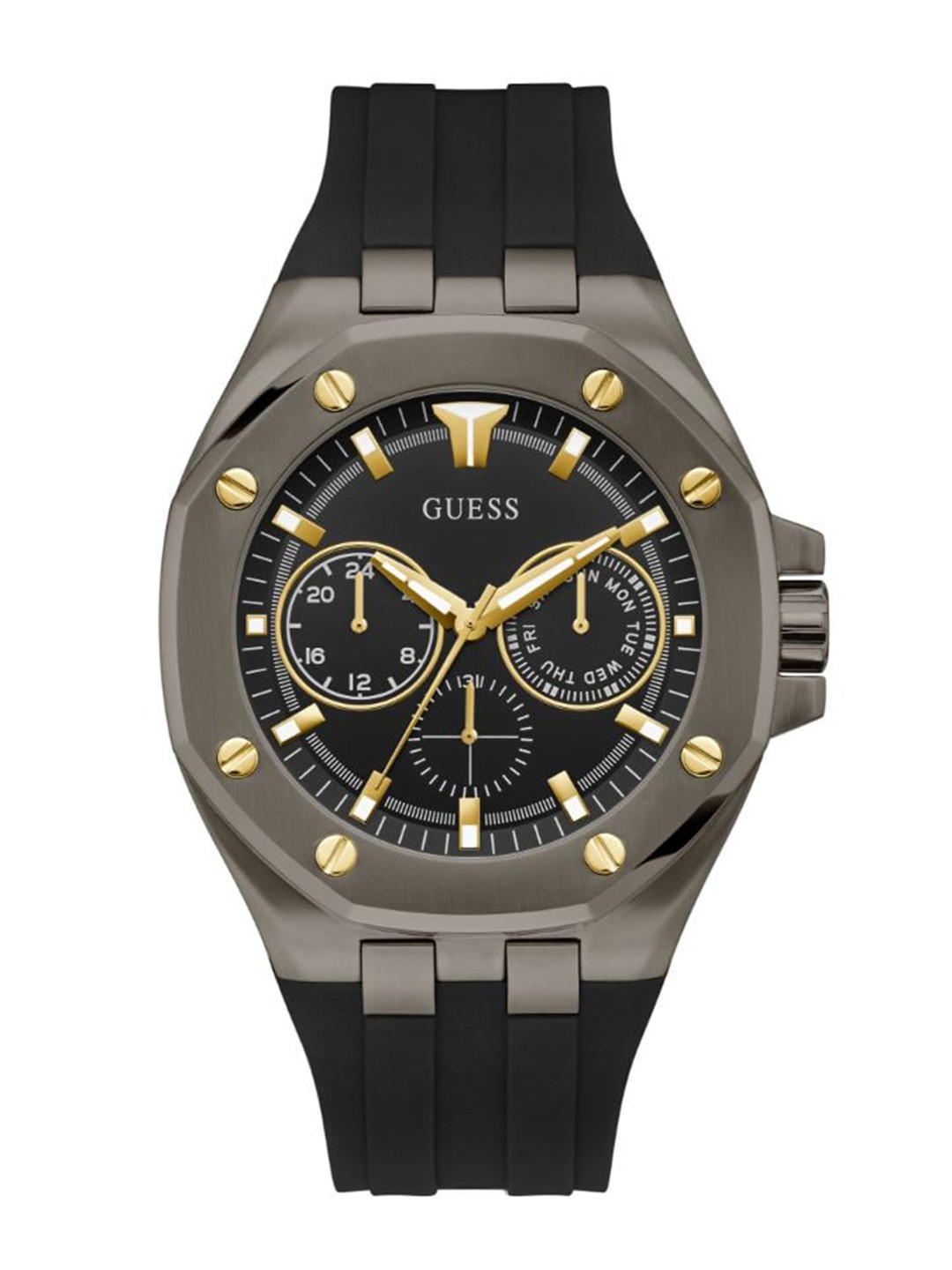 

GUESS Men Patterned Dial & Regular Straps Analogue Watch GW0446G2, Black