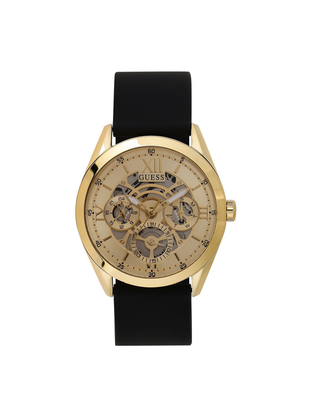 

GUESS Men Leather Straps Analogue Watch GW0449G1, Gold