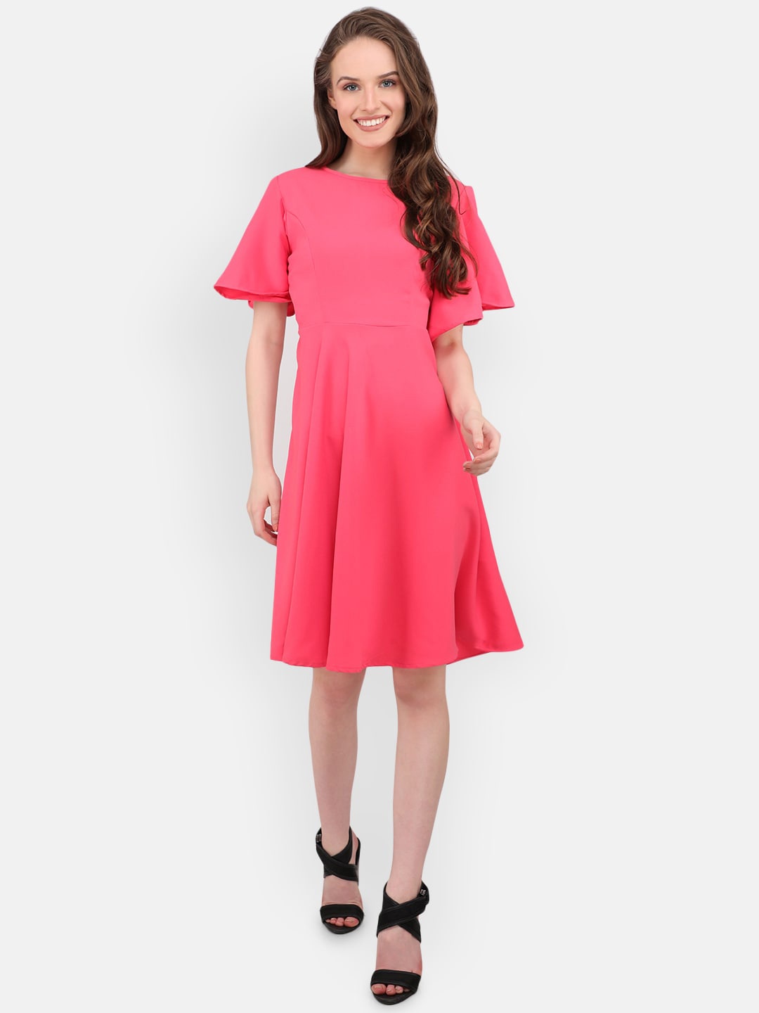 

MARC LOUIS Flared Sleeve Fit & Flare Dress, Pink