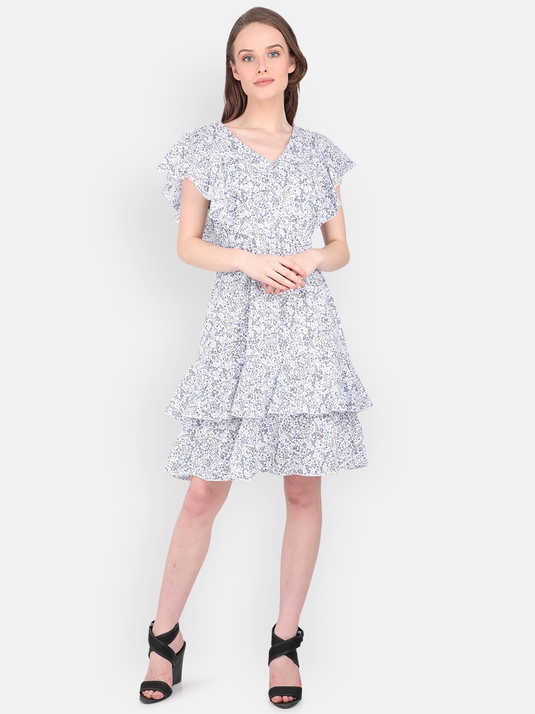 

MARC LOUIS Floral Printed Fit & Flare Cotton Dress, White