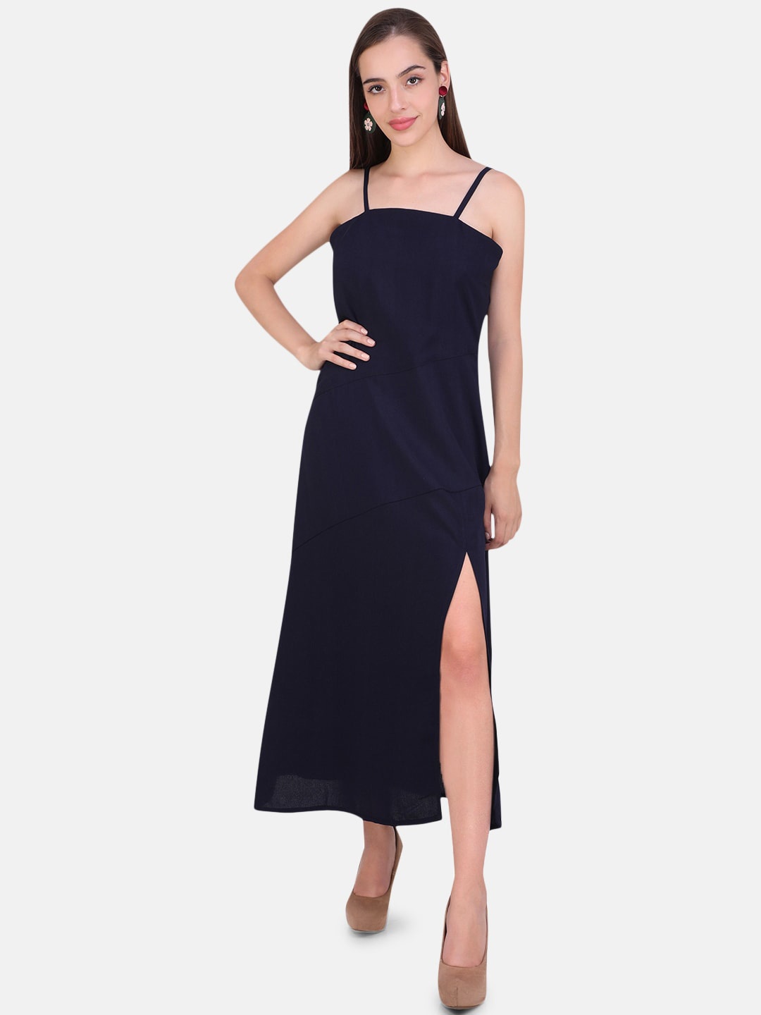 

MARC LOUIS Solid A-Line Midi Slip Dress, Blue