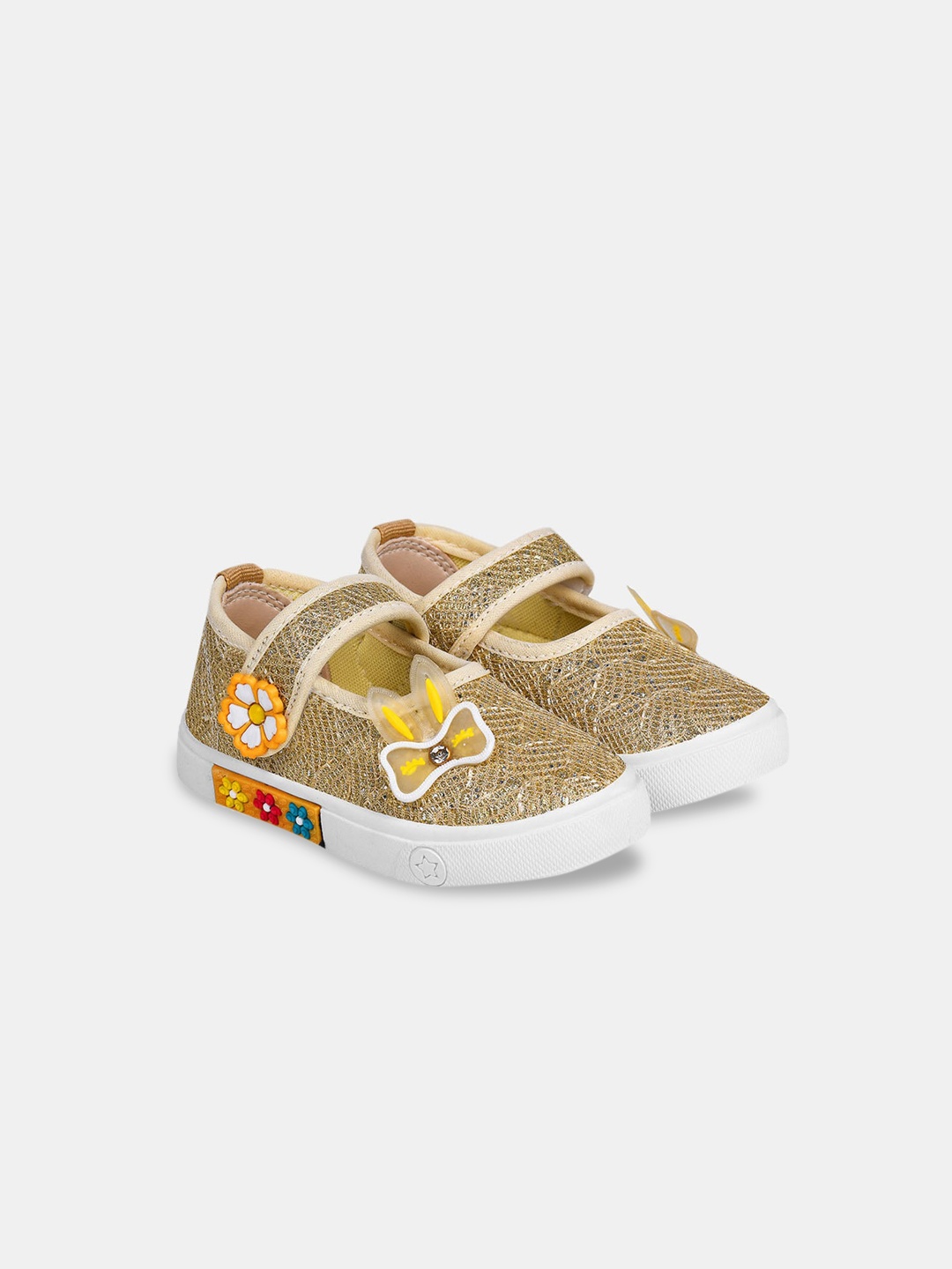 

Hopscotch Girls Velcro Printed PU Sneakers, Gold