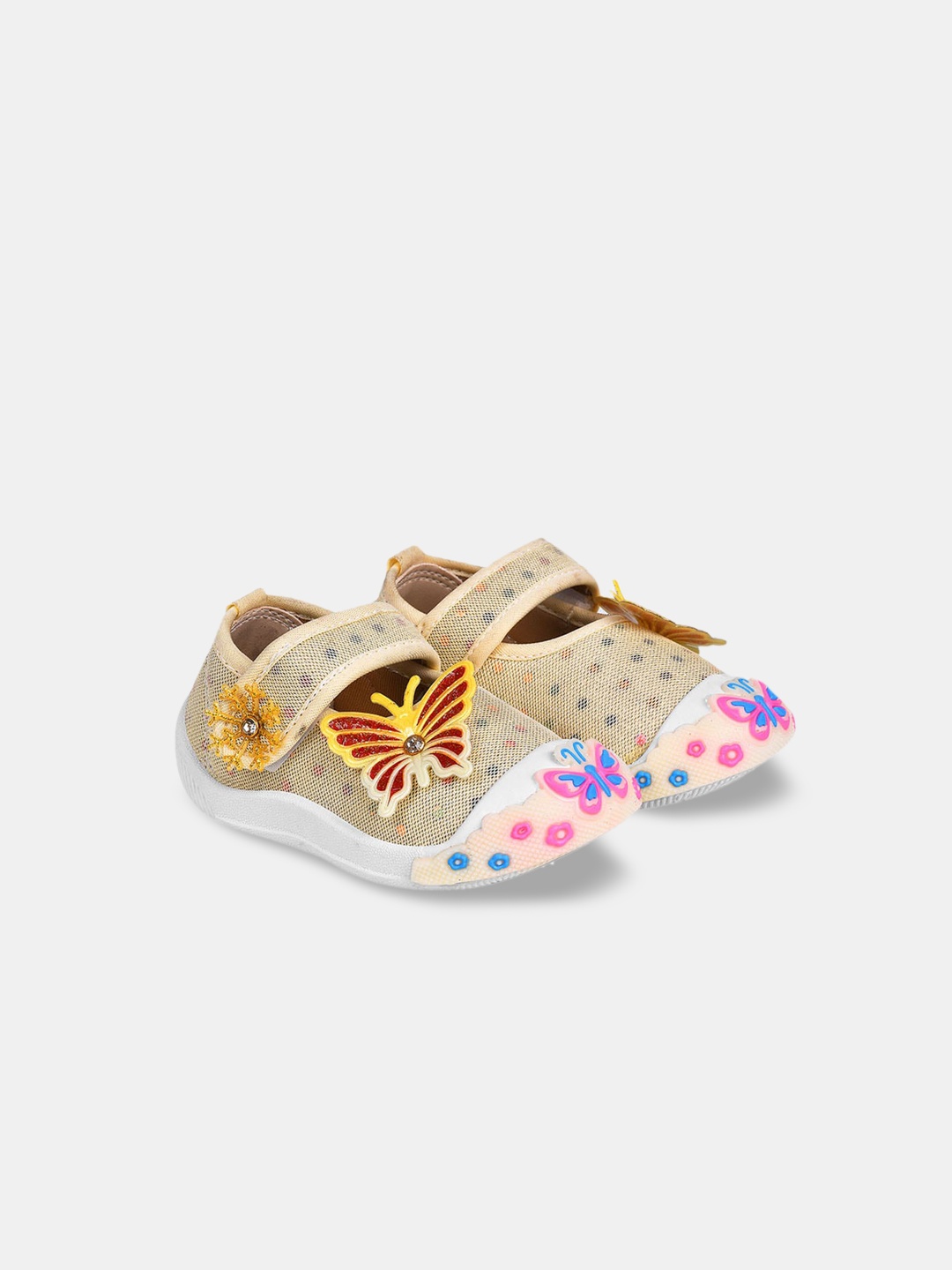 

Hopscotch Girls Printed Applique Sneakers, Gold