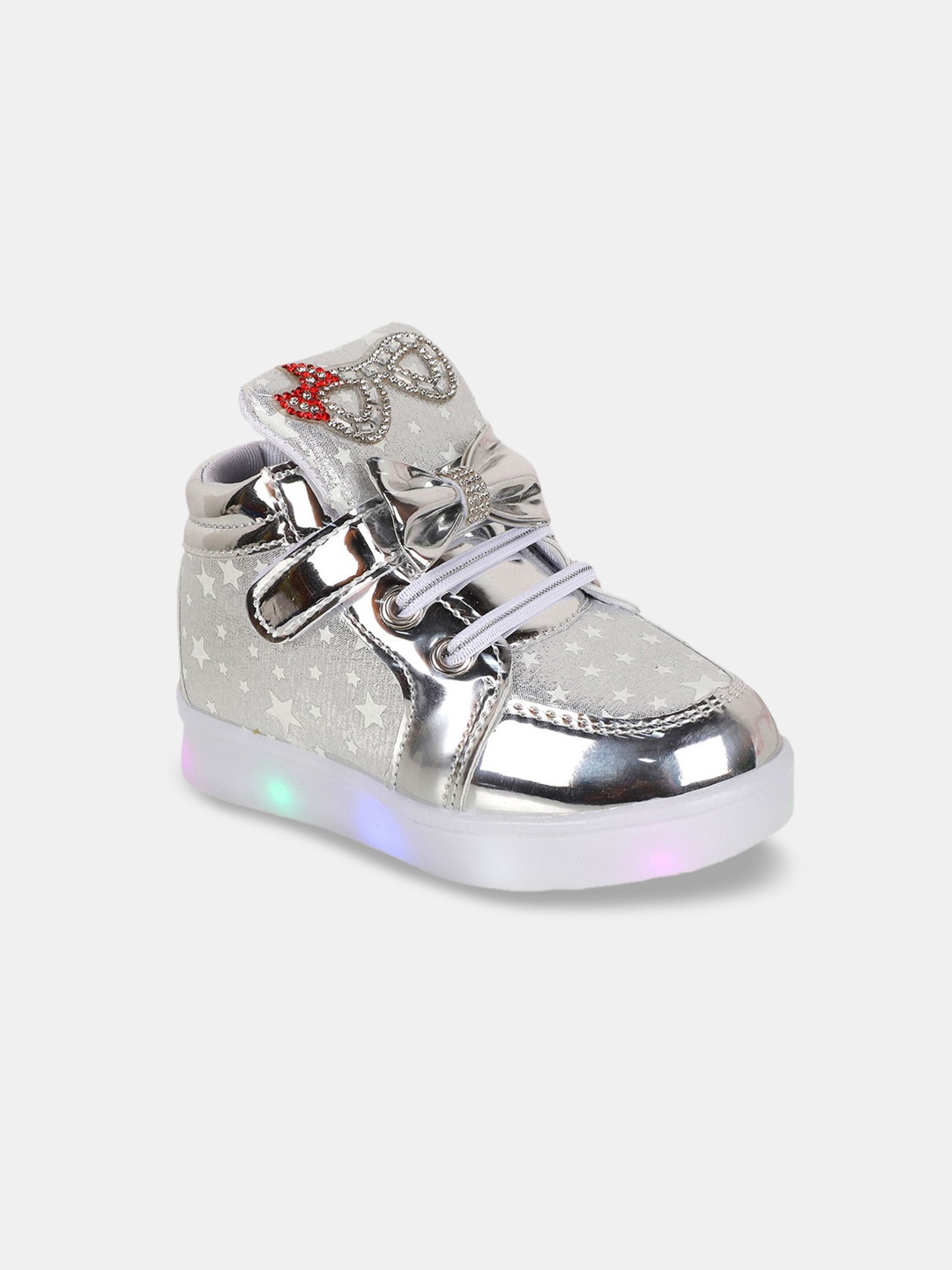 

Hopscotch Girls Printed LED Embellished Sneakers, Silver