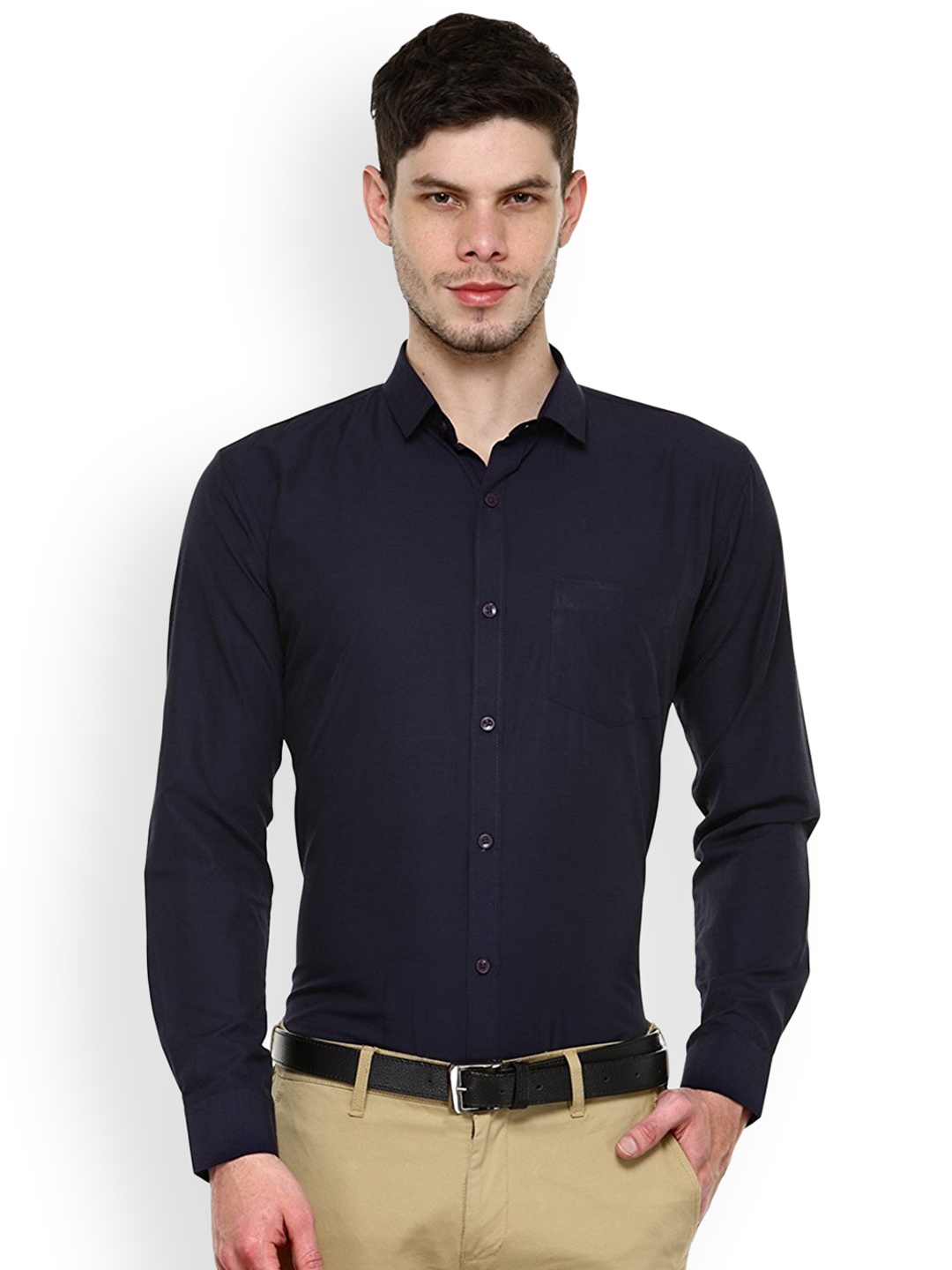 

JAINISH Men Navy Blue Standard Slim Fit Solid Formal Shirt