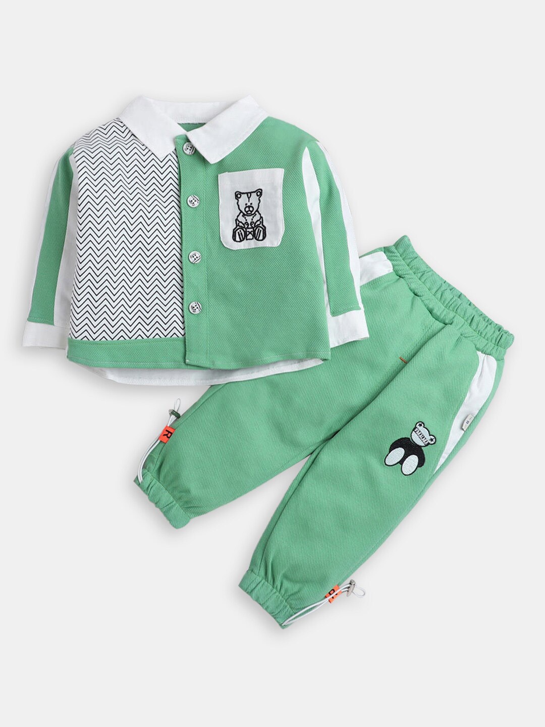 

Hopscotch Boys Printed Shirt with Jogger, Green