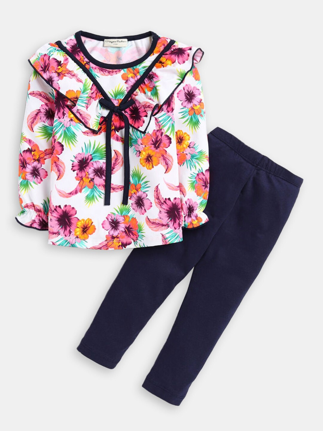 

Hopscotch Girls Printed Top with Leggings, Off white