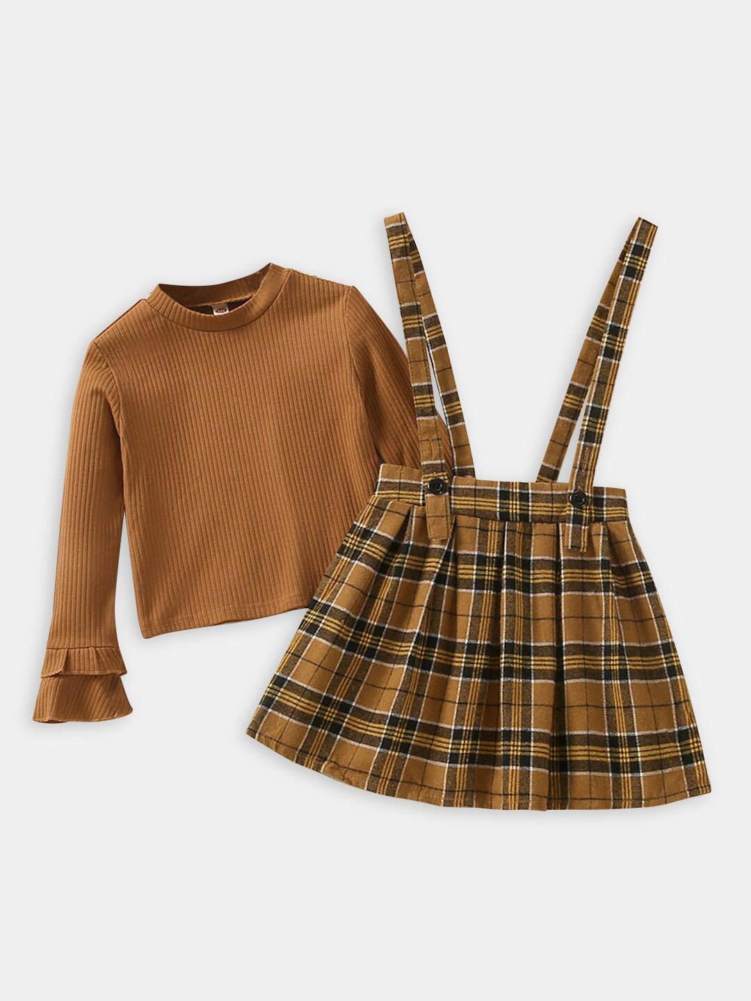

Hopscotch Girls Checked Top with Skirt, Brown