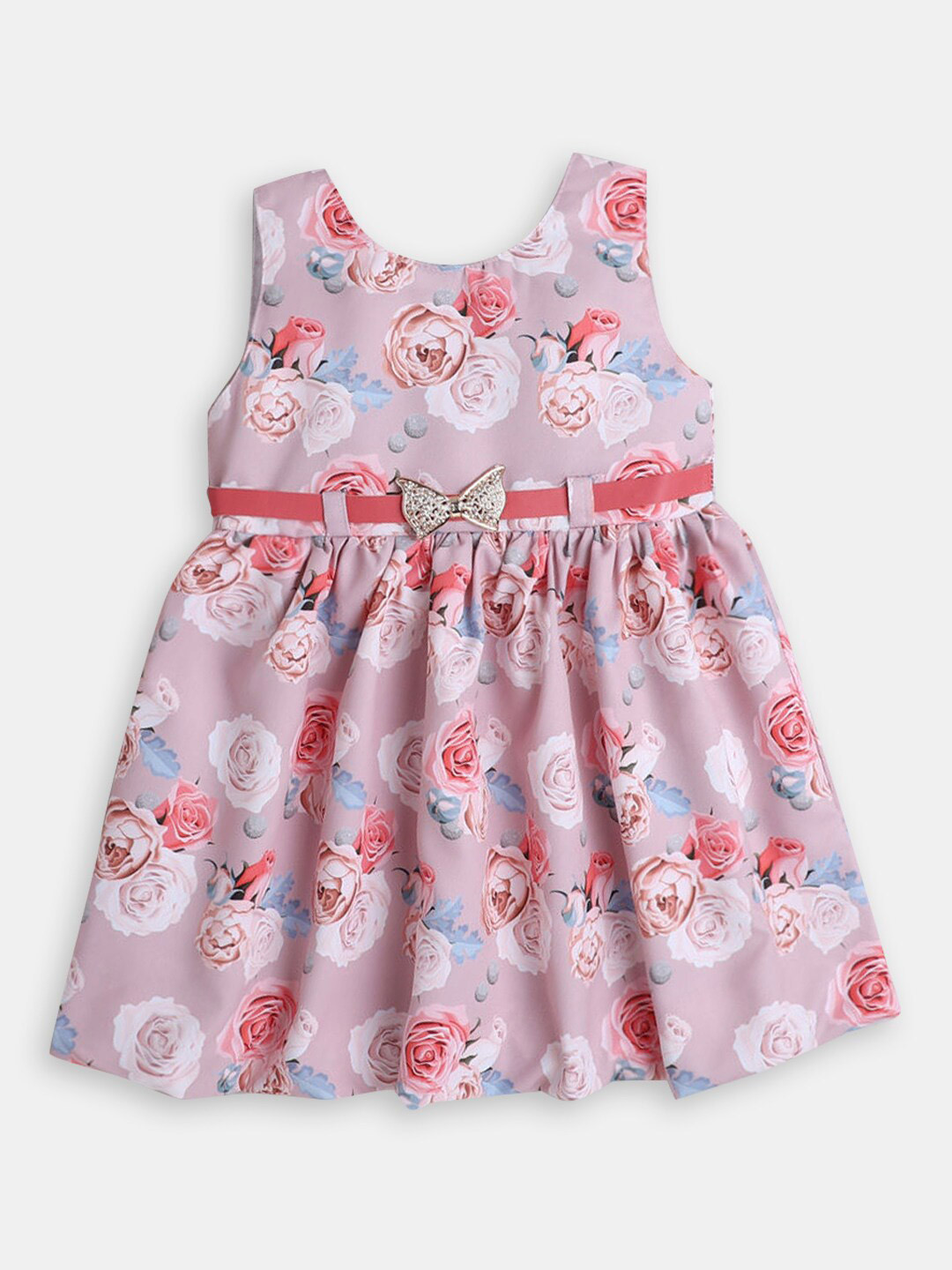 

Hopscotch Girls Floral Printed Sleeveless Fit and Flare Dress, Peach