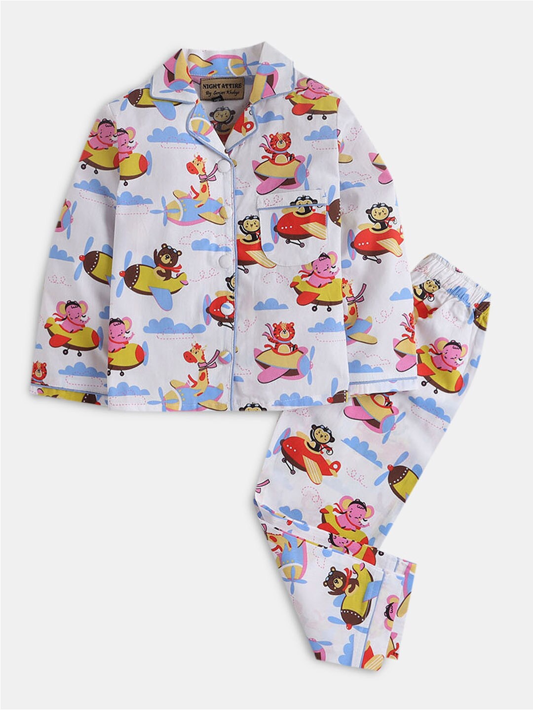 

Hopscotch Girls Printed Night suit, White