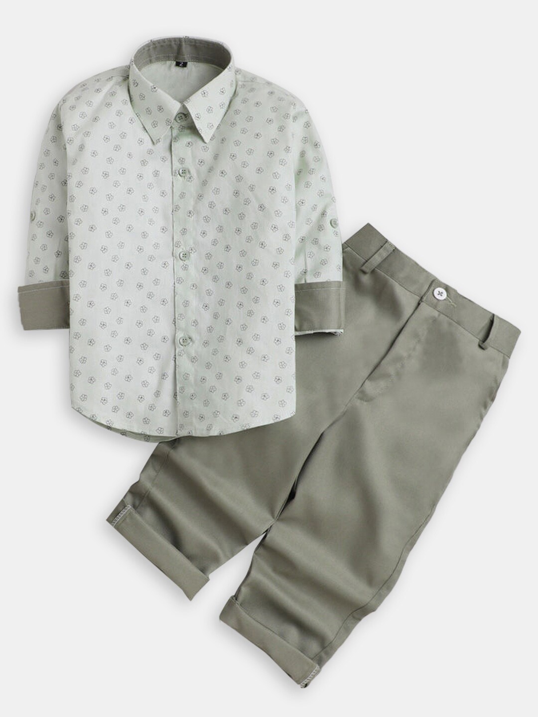 

Hopscotch Boys Printed Shirt with Trousers, Green