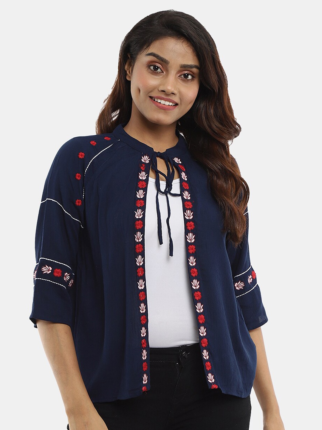 

V-Mart Women Tie-Up Shrug, Navy blue