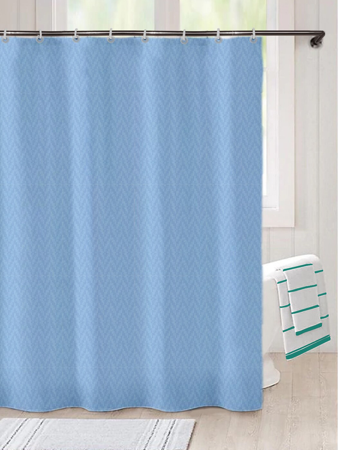 

Lushomes Blue Wave Striped Pattern Heavy Duty Fabric Shower Curtain With 12 Eyelets & 12 C-Rings