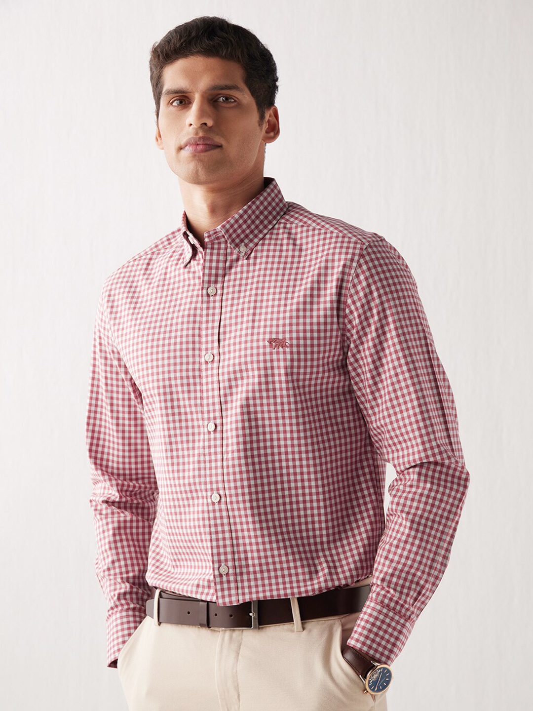 

Andamen Men Classic Gingham Checked Casual Cotton Shirt, Maroon