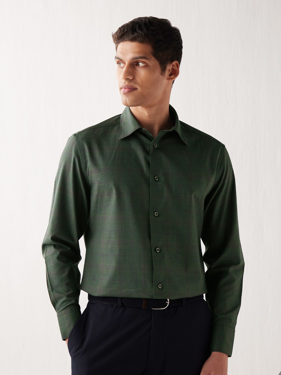 

Andamen Men Classic Printed Formal Cotton Shirt, Green
