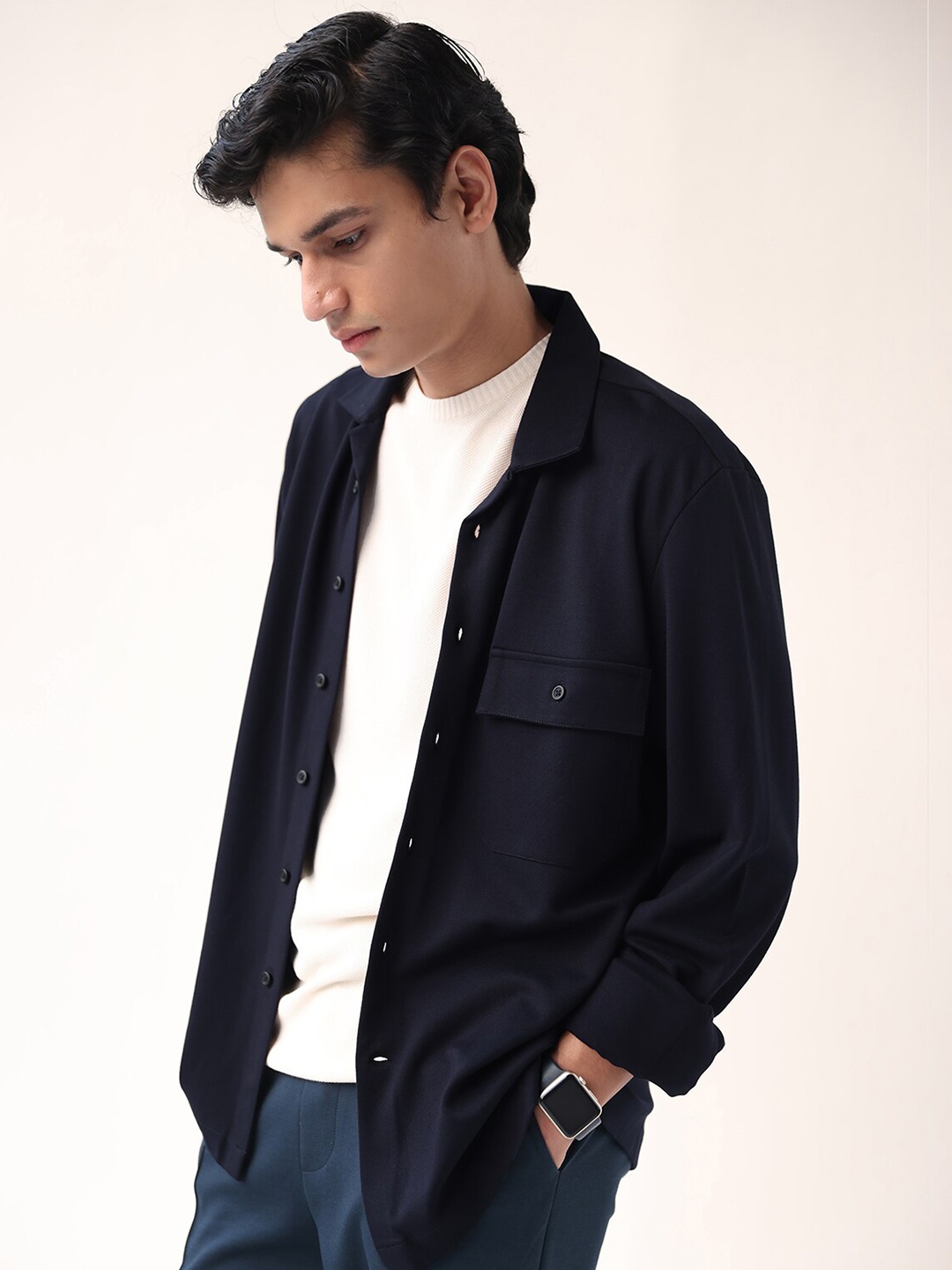 

Andamen Men Classic Casual Cotton Shirt, Navy blue