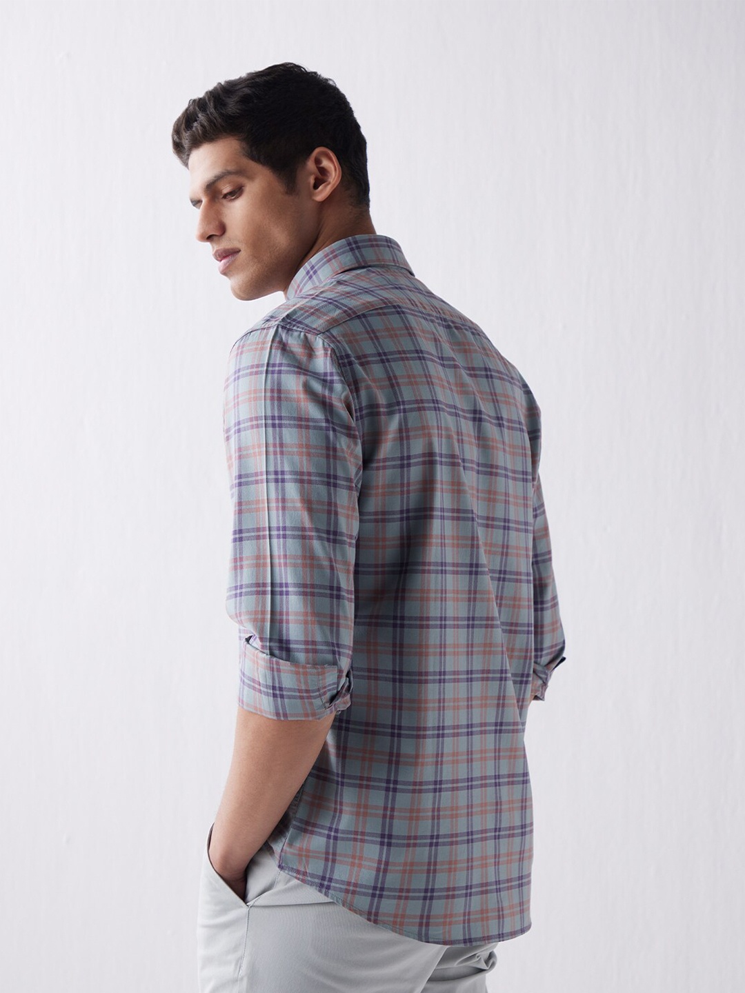 

Andamen Men Classic Slim Fit Tartan Checked Casual Cotton Shirt, Blue