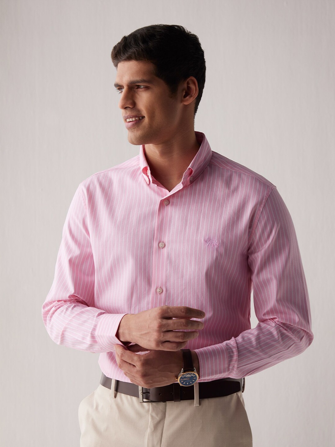 

Andamen Men Striped Casual Cotton Shirt, Pink