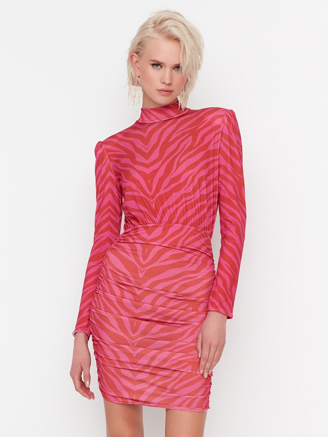 

Trendyol Animal Printed High Neck Bodycon Dress, Pink