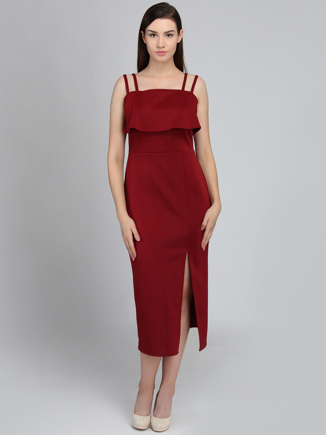 

DODO & MOA Scuba Sheath Midi Dress, Maroon