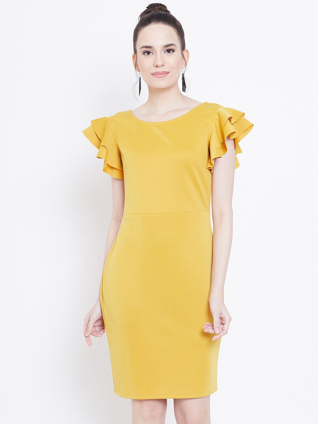 

DODO & MOA Flutter Sleeves Sheath Dress, Mustard