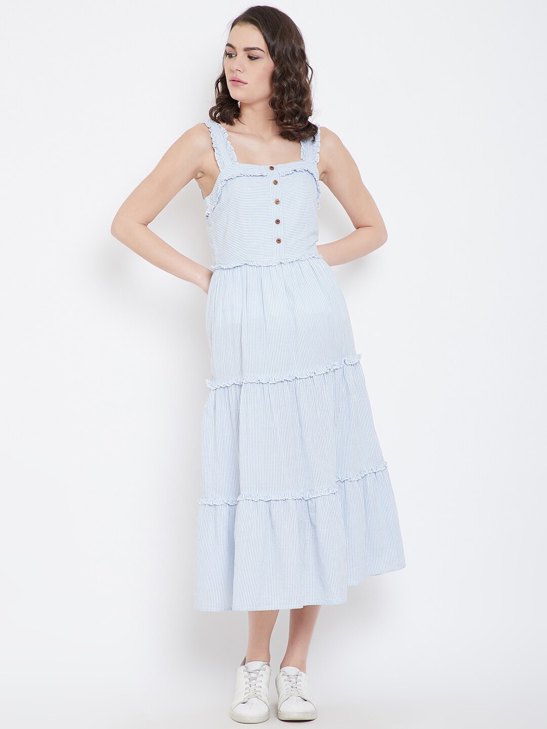 

DODO & MOA Striped Cotton A-Line Midi Dress, White