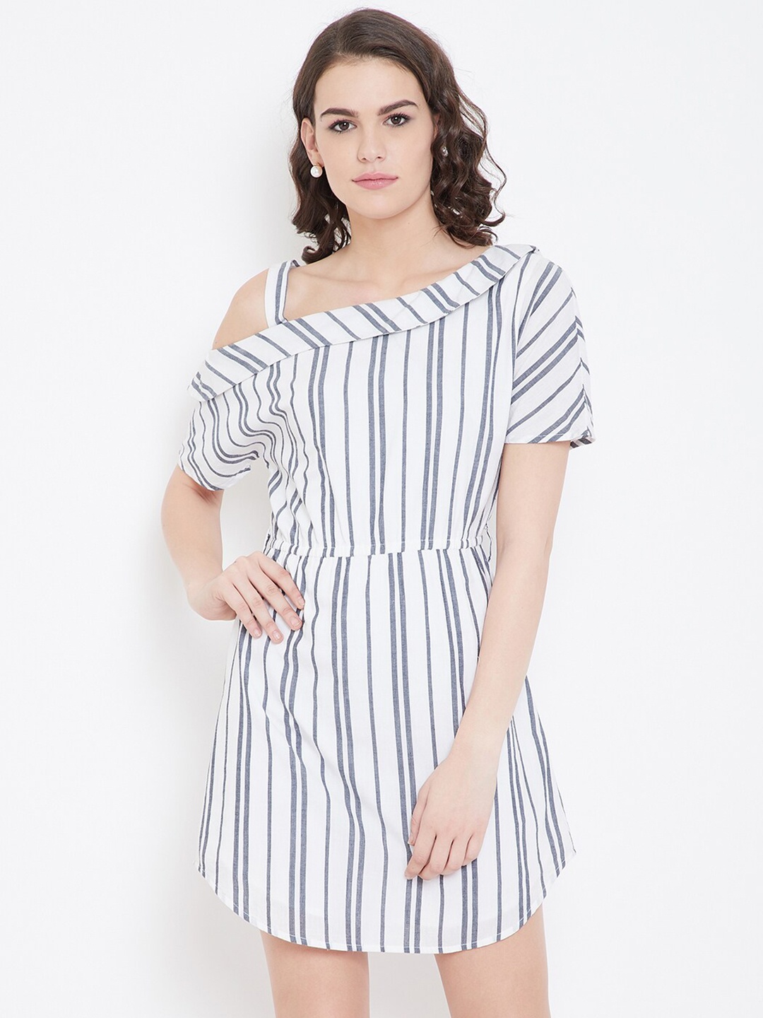 

DODO & MOA Striped Cotton A-Line Dress, White