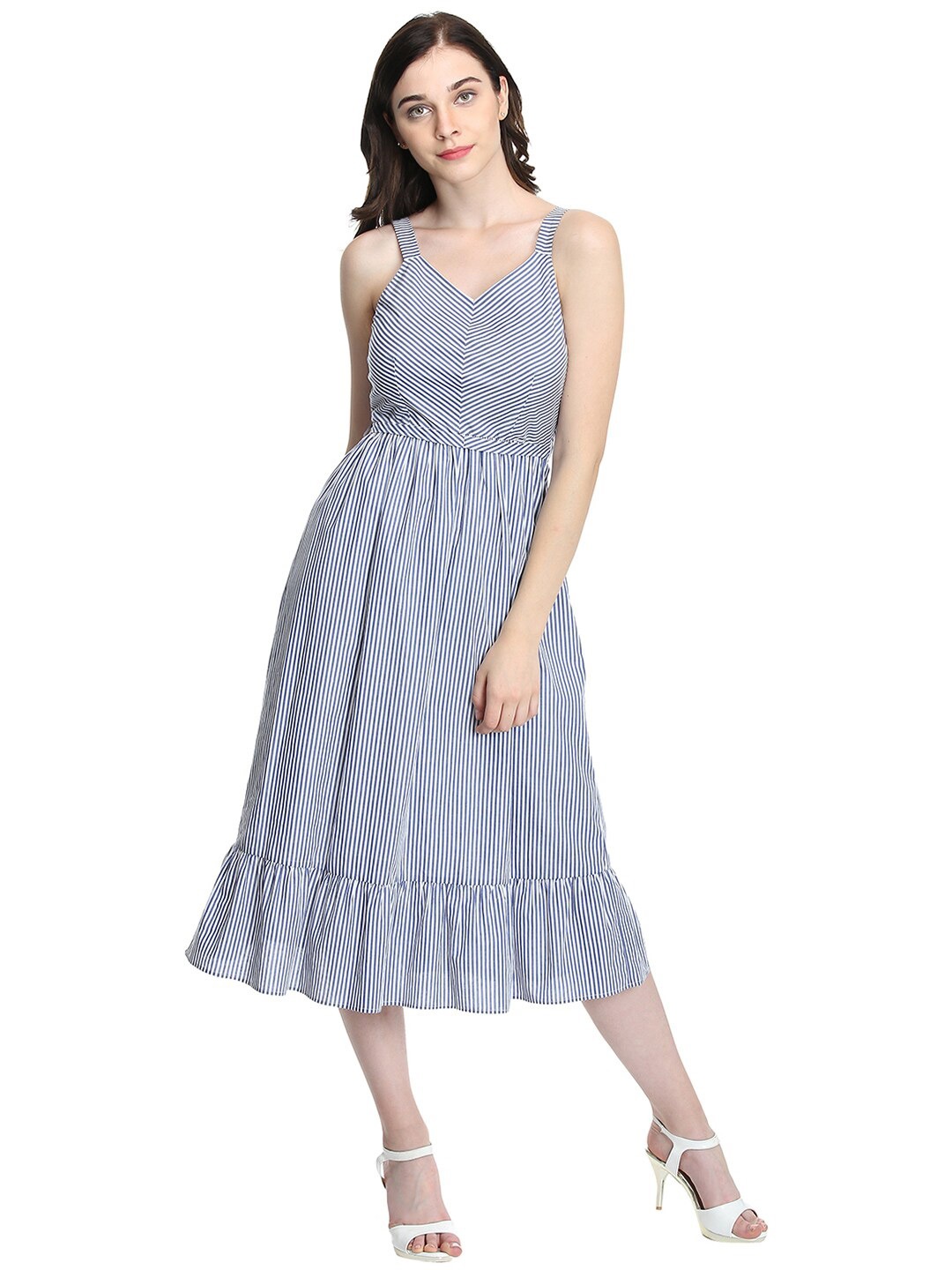 

DODO & MOA Striped Midi Cotton Dress, Blue