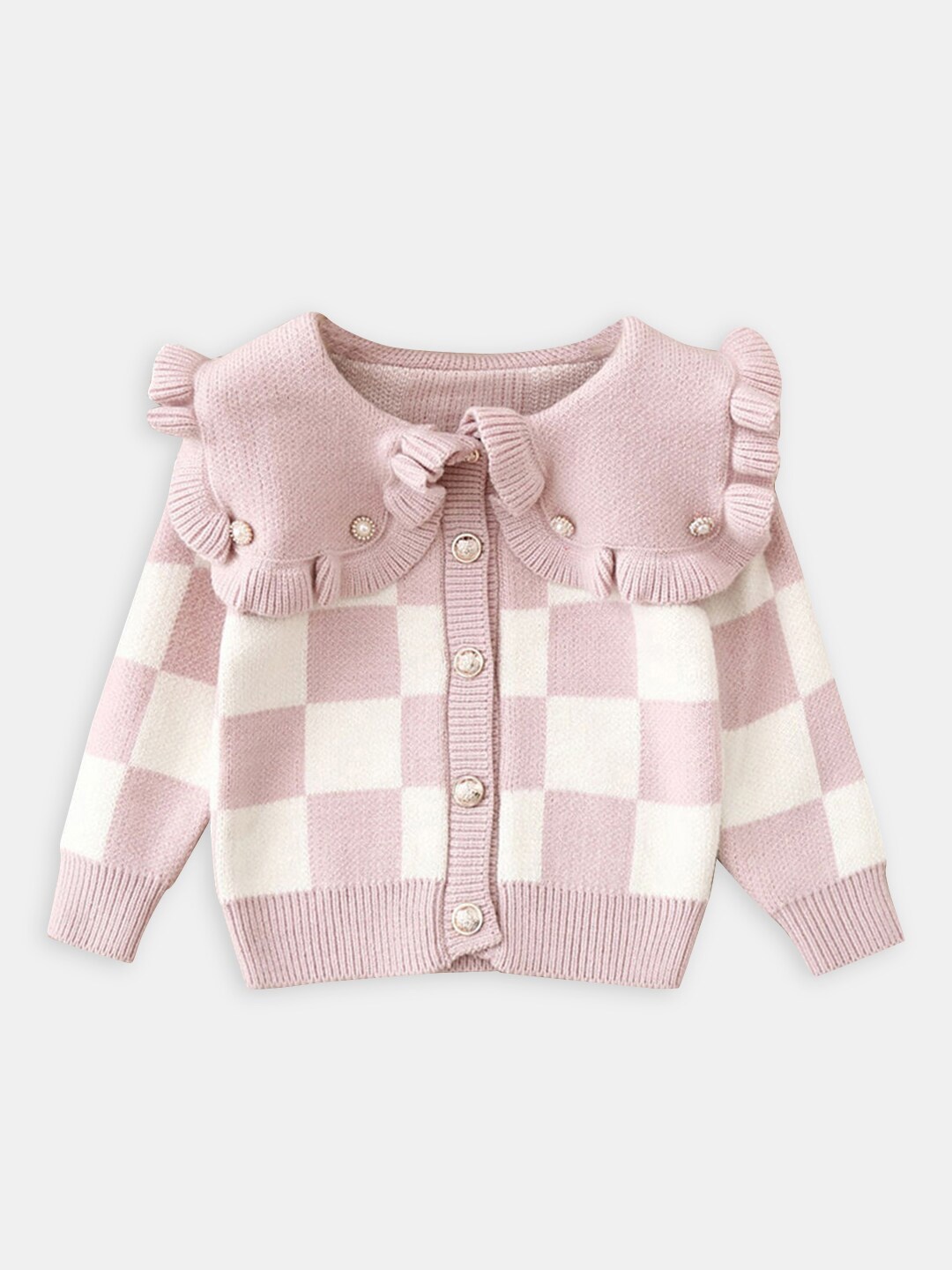 

Hopscotch Girls Checked Cardigan with Embellished Detail, Lavender