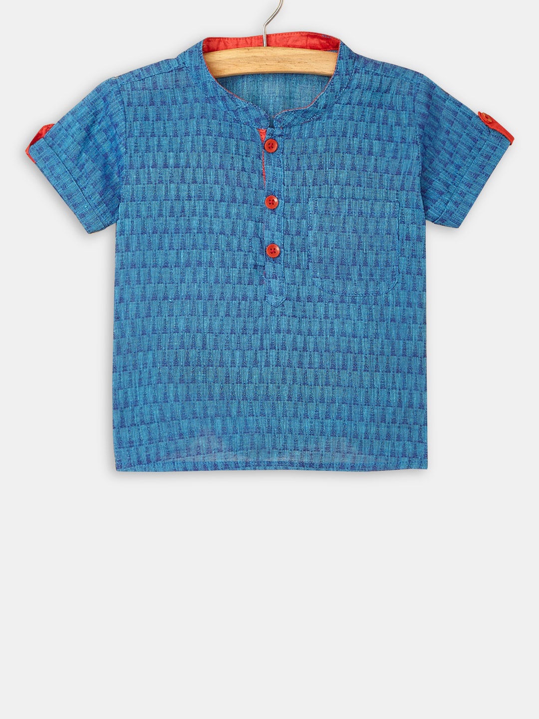 

Hopscotch Boys Geometric Printed Pure Cotton Kurta, Blue