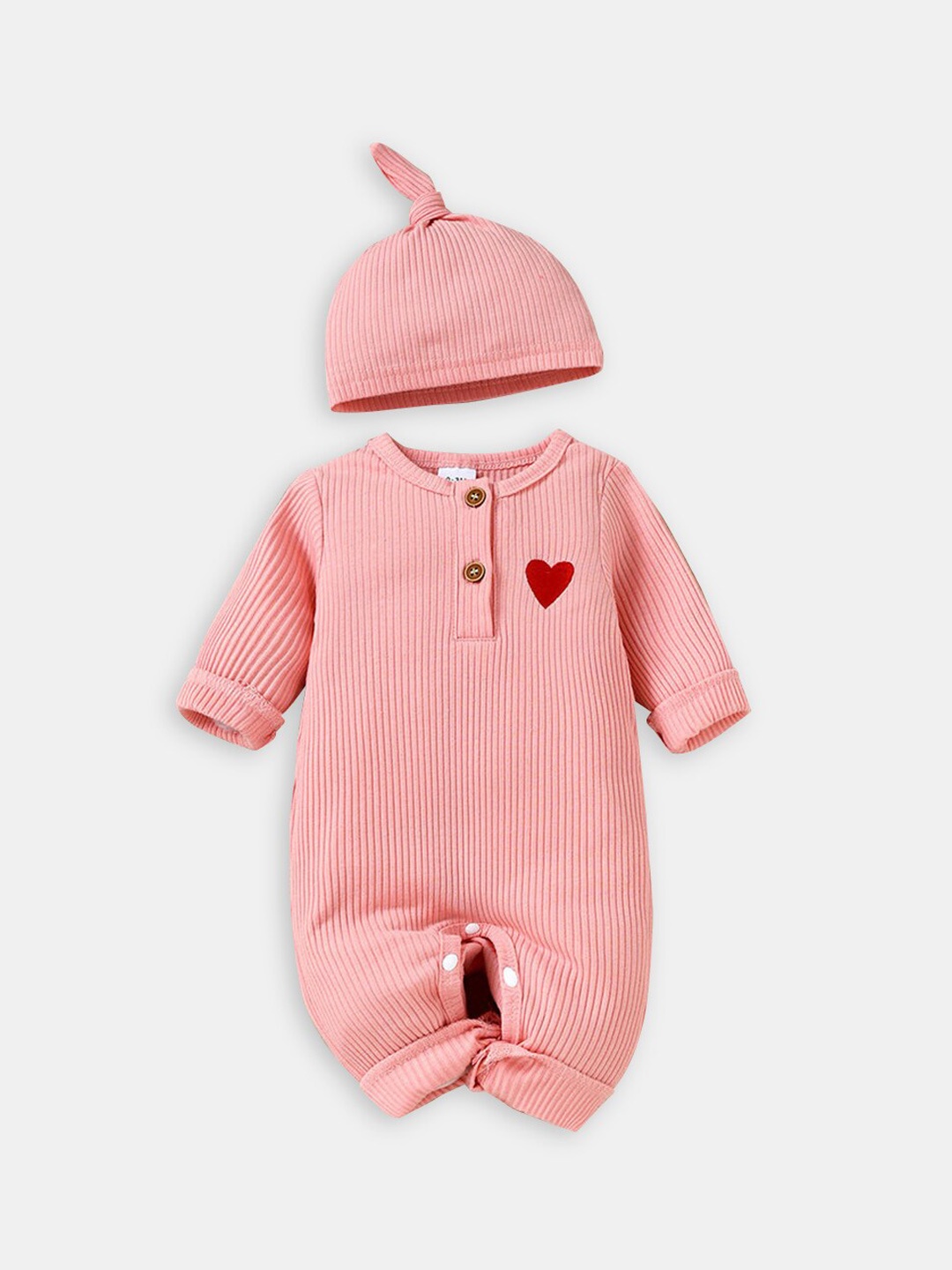 

Hopscotch Kids Girls Heart Striped Bodysuit With Hat, Pink