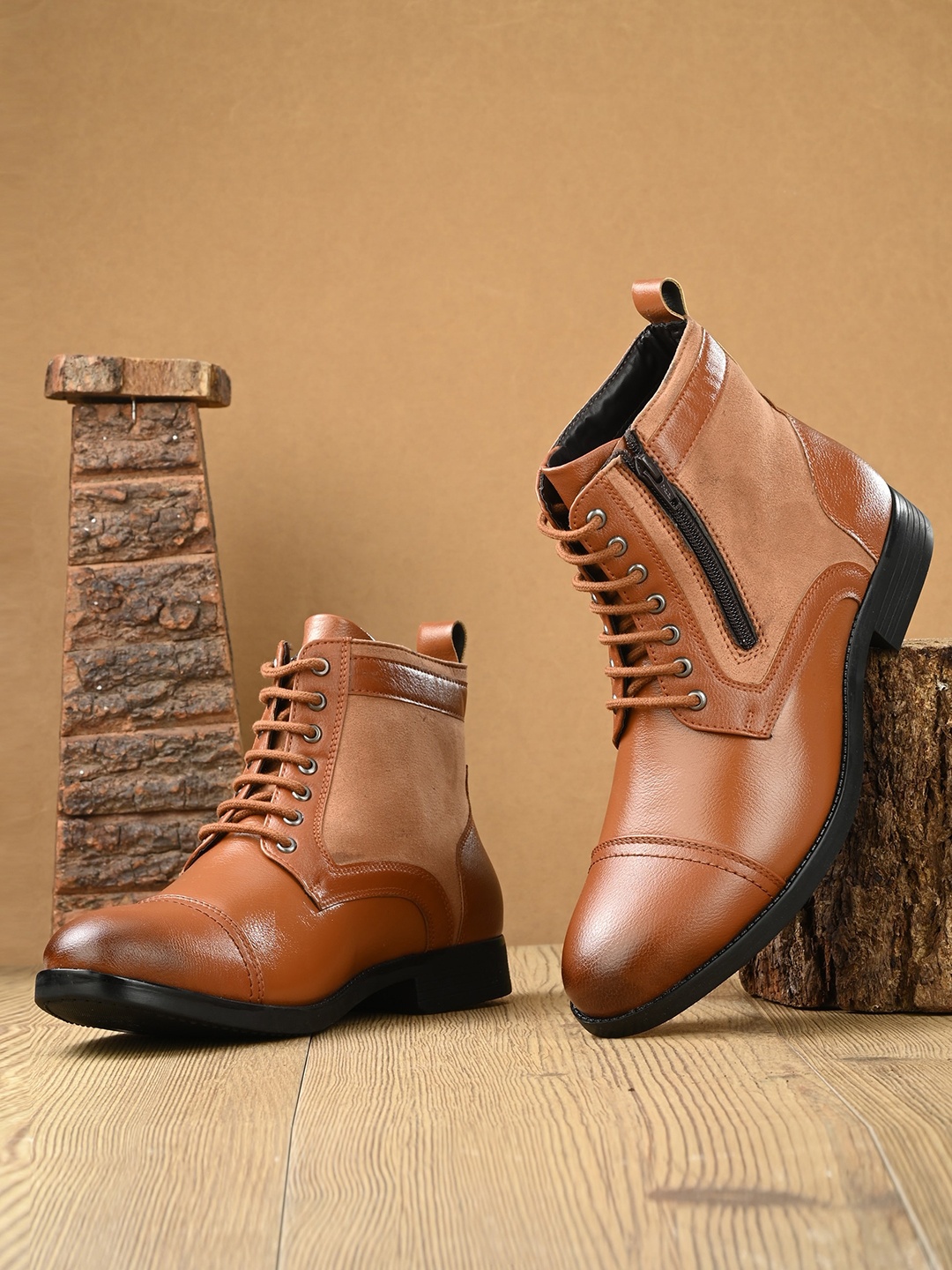 

The Roadster Co. Men Mid-Top Regular Boots, Tan
