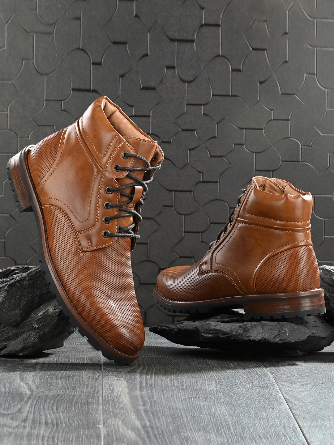 

The Roadster Co. Men Textured Mid-Top Regular Boots, Tan