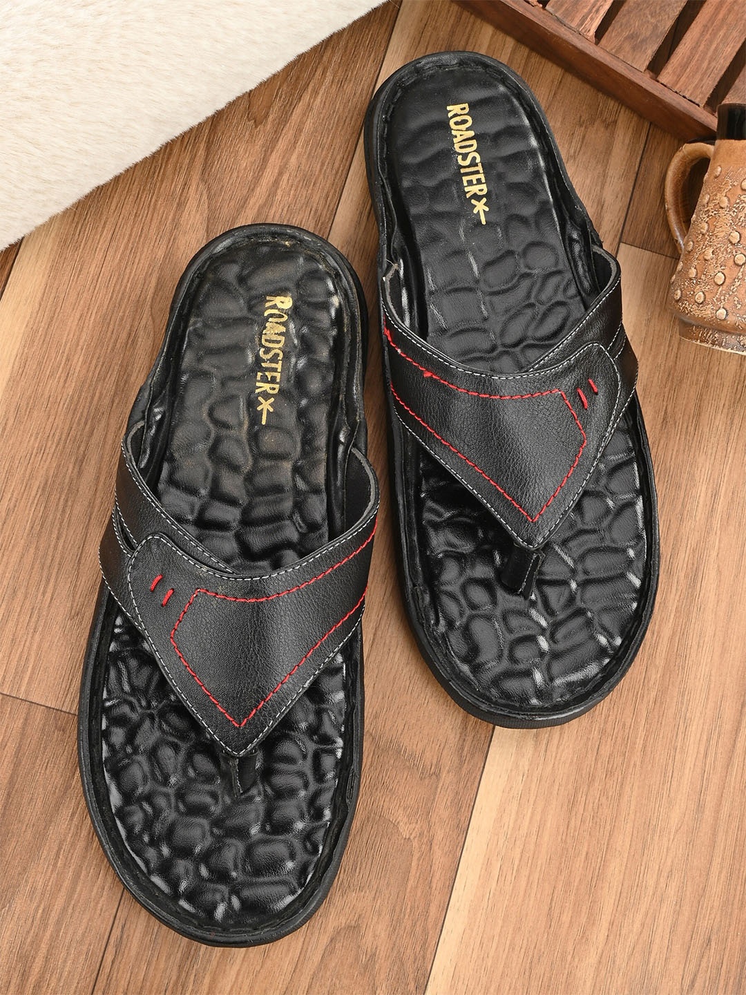 

Roadster Men Leather Comfort Sandals, Black