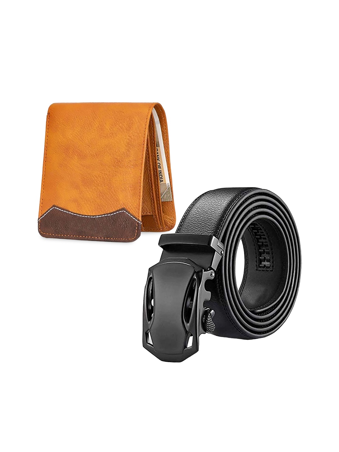 

HENEDA Men Leather Belt & Wallet Combo Gift Set, Black